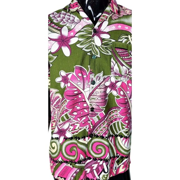 VTG 60s 70s Barkcloth Hawaiian Tiki Psychedelic Floral Men's Button-Down Shirt - Picture 8 of 8